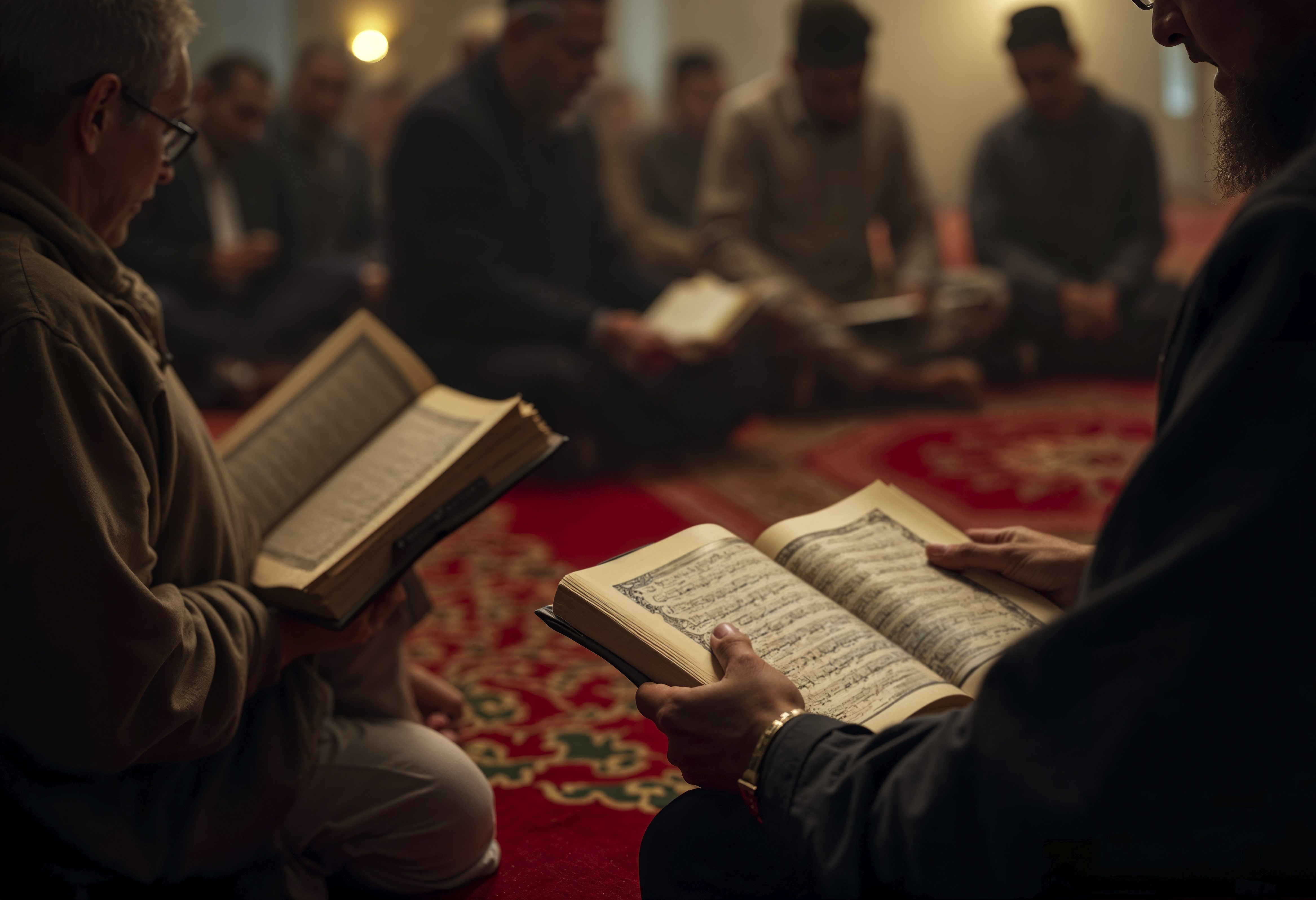 Muslims studying Quran together in a learning circle